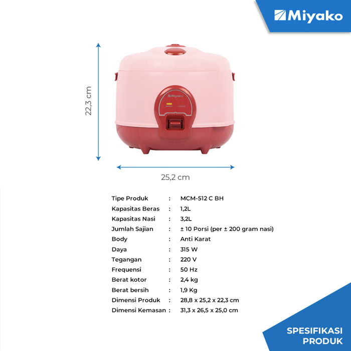 Miyako Rice Cooker Magic Warmer Plus 3 In 1 1,2 L - MCM-512C BH | MCM512C BH